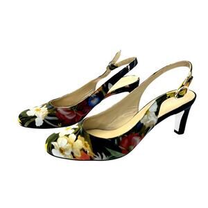 Ron White Izabella Slingback Heels Pumps Floral Flowers Round Toe 37 NEW